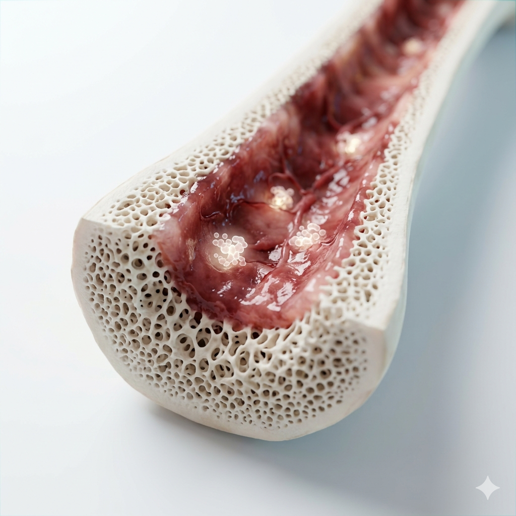 ภาพไขกระดูกภายในกระดูกที่มีเซลล์ต้นกำเนิดซึ่งสามารถพัฒนาเป็นเซลล์เม็ดเลือดชนิดต่าง ๆ