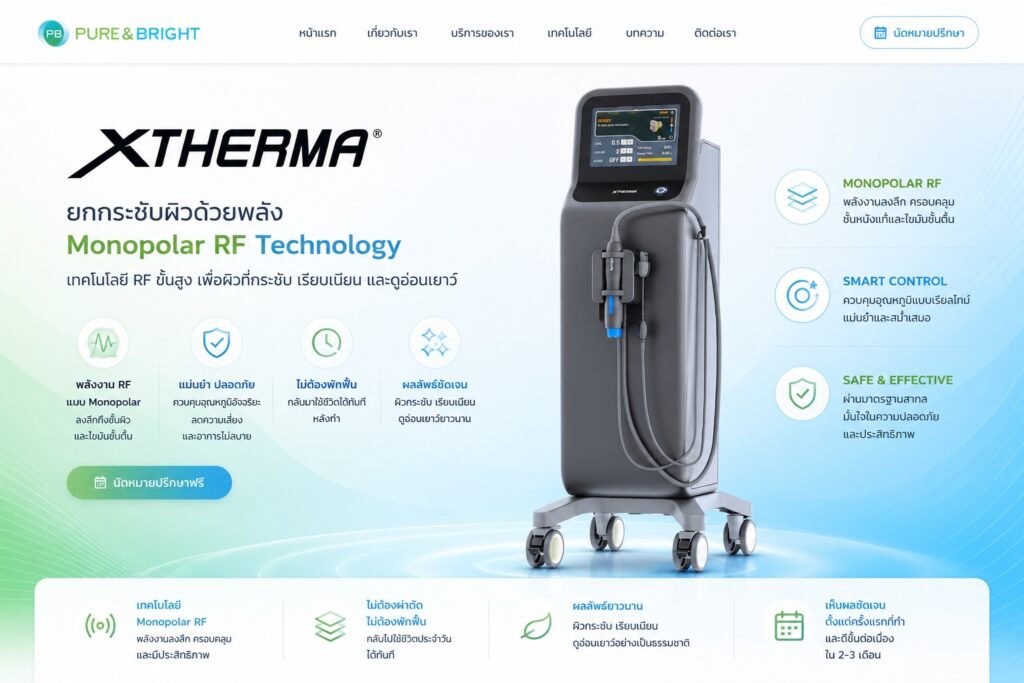 XTherma โปรแกรมยกกระชับผิวด้วย Monopolar RF ช่วยฟื้นฟูคอลลาเจน ยกกระชับใบหน้า และเพิ่มความยืดหยุ่นของผิวโดยไม่ต้องผ่าตัด