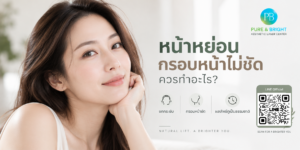 ภาพแสดงสาเหตุของหน้าหย่อนและกรอบหน้าไม่ชัดจาก Structural Descent, Skin Laxity และ Volume Loss